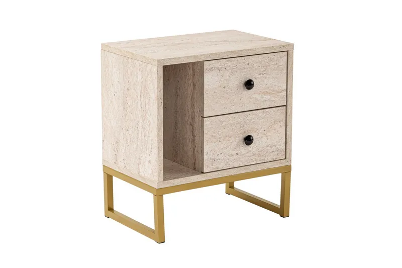 Sonali Nattbord 45 cm - Travertin/Gull - Møbler - Bord - Avlastningsbord & sidobord - Sengebord & nattbord