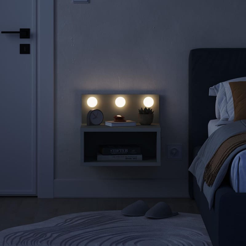 Sumira Veggmontert Nattbord 40 cm, Oppbevaring med Hylle og LED-belysning - Grønn - Møbler - Bord - Avlastningsbord & sidobord - Sengebord & nattbord