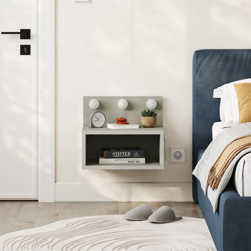 Sumira Veggmontert Nattbord 40 cm, Oppbevaring med Hylle og LED-belysning - Grønn - Møbler - Bord - Avlastningsbord & sidobord - Sengebord & nattbord