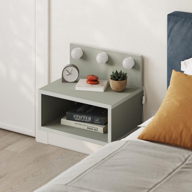 Sumira Veggmontert Nattbord 40 cm, Oppbevaring med Hylle og LED-belysning - Grønn - Møbler - Bord - Avlastningsbord & sidobord - Sengebord & nattbord