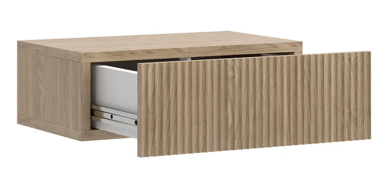 Takayo Veggmontert Nattbord 50 cm med Tre- og Eikutseende, Oppbevaring med Skuff - Beige - Møbler - Bord - Avlastningsbord & sidobord - Sengebord & nattbord