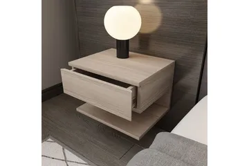 Telo Vegghengt Nattbord 45 cm med Tre- og Eikeutseende, Oppbevaring med Skuff - Lyst Tre - Møbler - Bord - Avlastningsbord & sidobord - Sengebord & nattbord