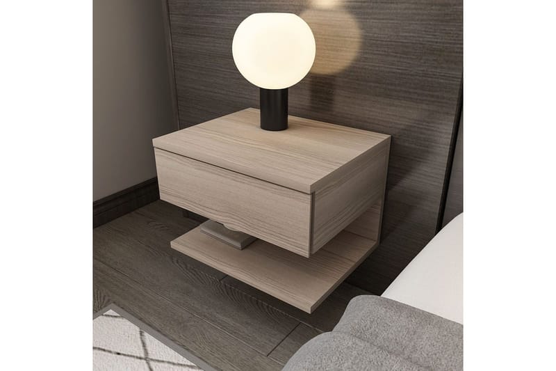 Telo Vegghengt Nattbord 45 cm med Tre- og Eikeutseende, Oppbevaring med Skuff - Lyst Tre - Møbler - Bord - Avlastningsbord & sidobord - Sengebord & nattbord