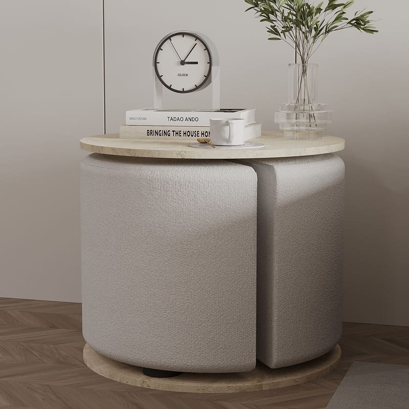 Torven Sett med sidebord 43x47x43 cm - Travertin - Møbler - Bord - Avlastningsbord & sidobord - Brettbord og småbord