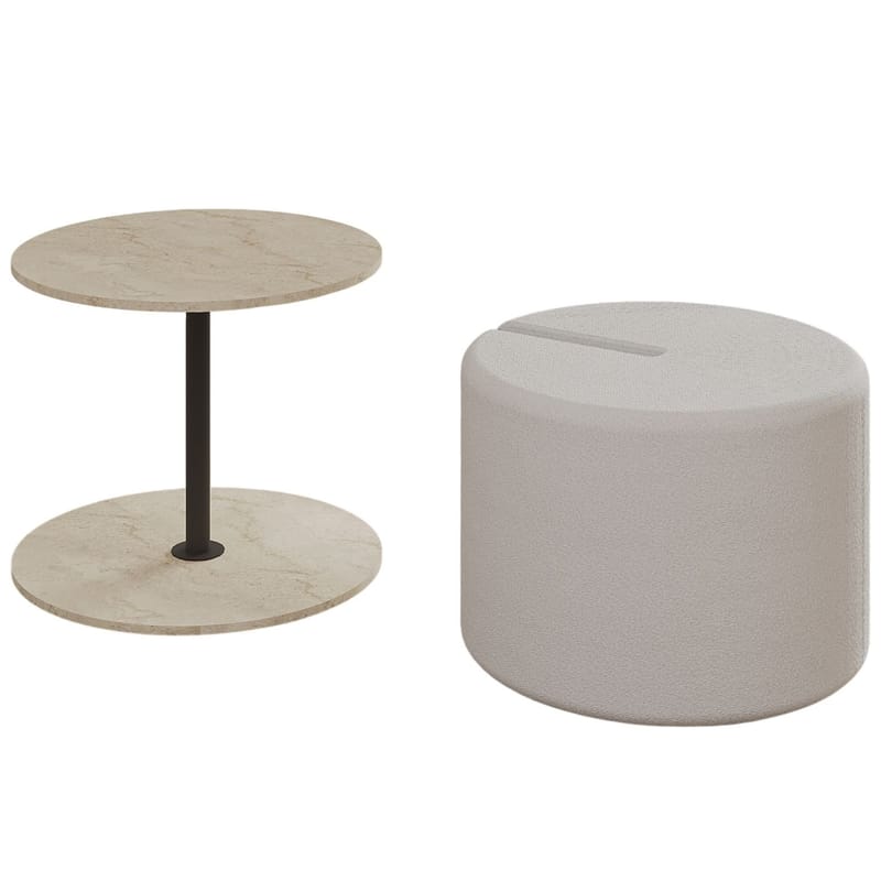 Torven Sett med sidebord 43x47x43 cm, Travertin