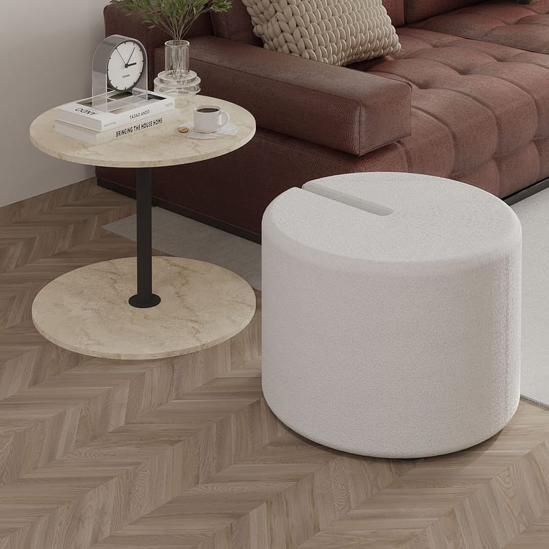 Torven Sett med sidebord 43x47x43 cm - Travertin - Møbler - Bord - Avlastningsbord & sidobord - Brettbord og småbord