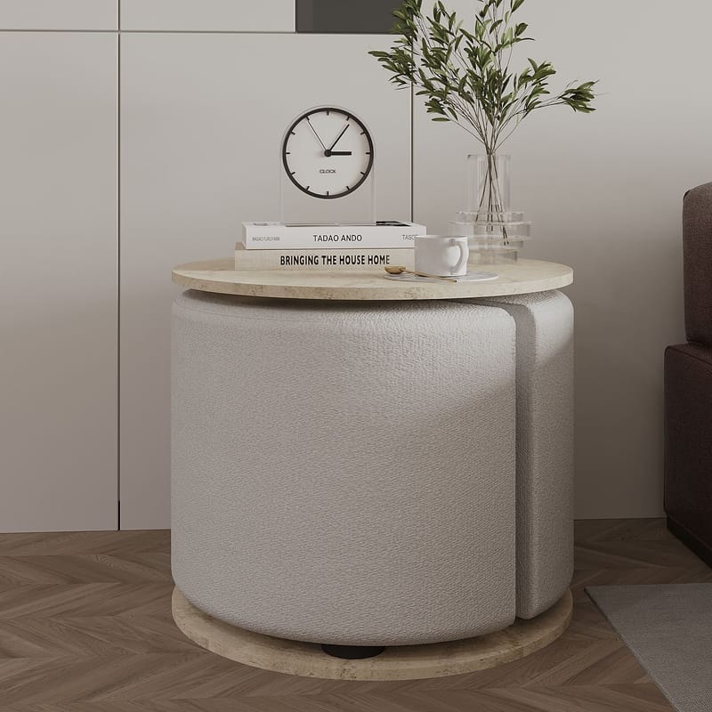 Torven Sett med sidebord 43x47x43 cm - Travertin - Møbler - Bord - Avlastningsbord & sidobord - Brettbord og småbord