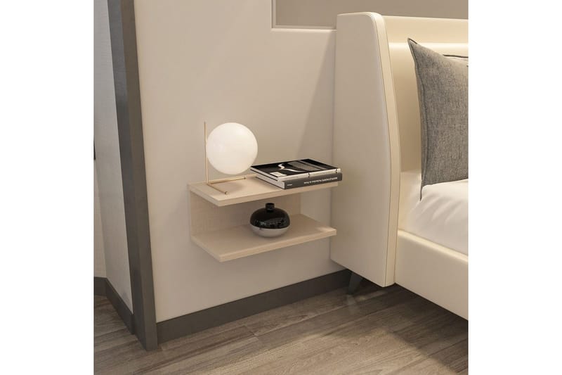 Torvic Vegghengt Nattbord 45 cm med Lyst Treutseende, Oppbevaring med Hylle - Beige - Møbler - Bord - Avlastningsbord & sidobord - Sengebord & nattbord