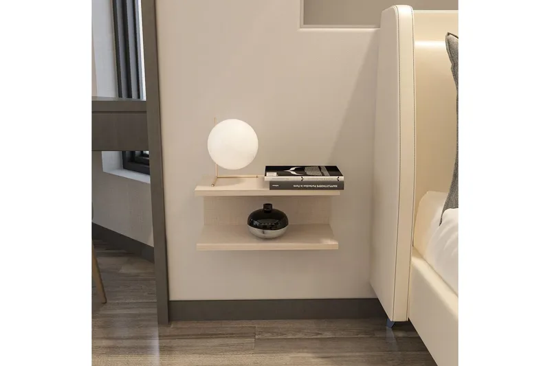Torvic Vegghengt Nattbord 45 cm med Lyst Treutseende, Oppbevaring med Hylle - Beige - Møbler - Bord - Avlastningsbord & sidobord - Sengebord & nattbord