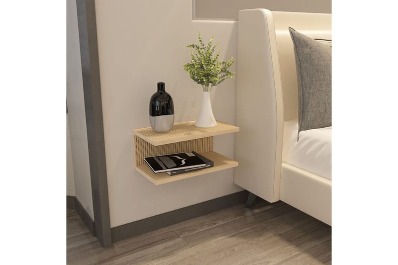 Torvic Veggmontert Nattbord 45 cm med Rottinglook, Oppbevaring med Hylle - Brun - Møbler - Bord - Avlastningsbord & sidobord - Sengebord & nattbord