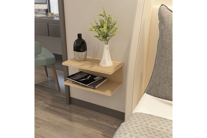 Torvic Veggmontert Nattbord 45 cm med Rottinglook, Oppbevaring med Hylle - Brun - Møbler - Bord - Avlastningsbord & sidobord - Sengebord & nattbord