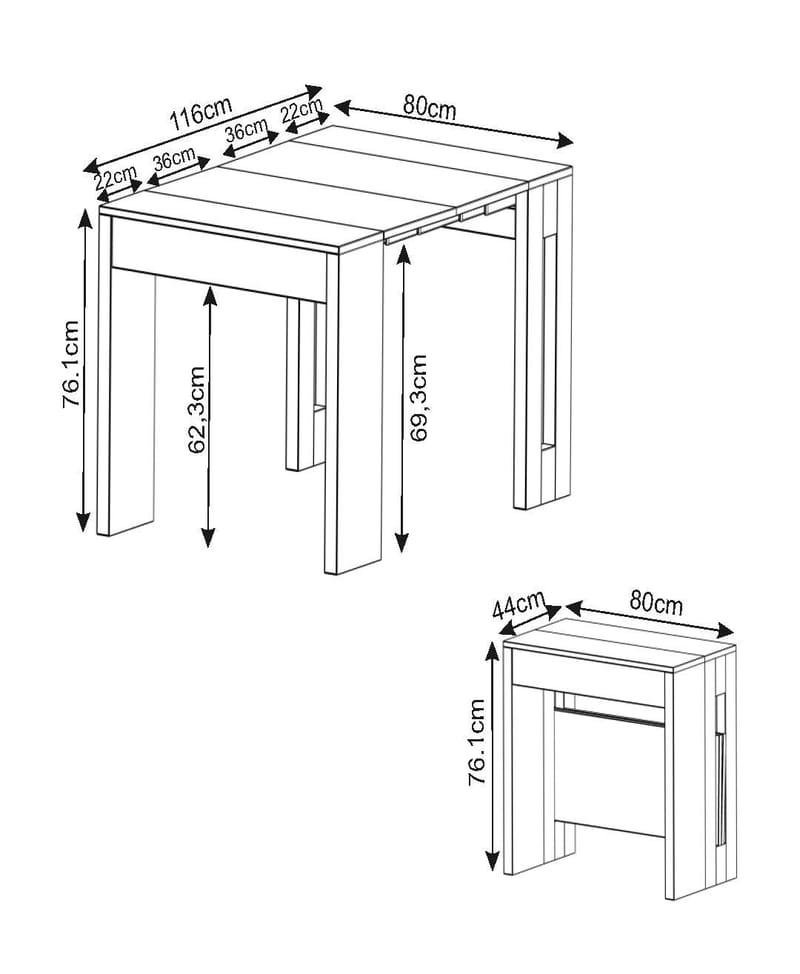 Uttrekkbart konsollbord Homitis Nivo (80 x 76,1 x 44 cm) Svart tre - Møbler - Bord - Avlastningsbord & sidobord - Konsollbord & gangbord