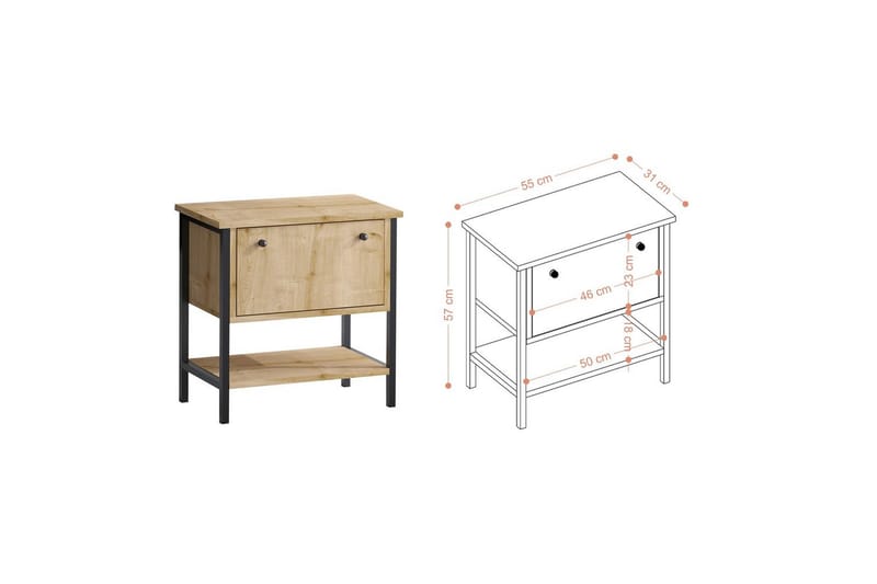 Valery Nattbord 55 cm - Eik/Sort - Møbler - Bord - Avlastningsbord & sidobord - Sengebord & nattbord