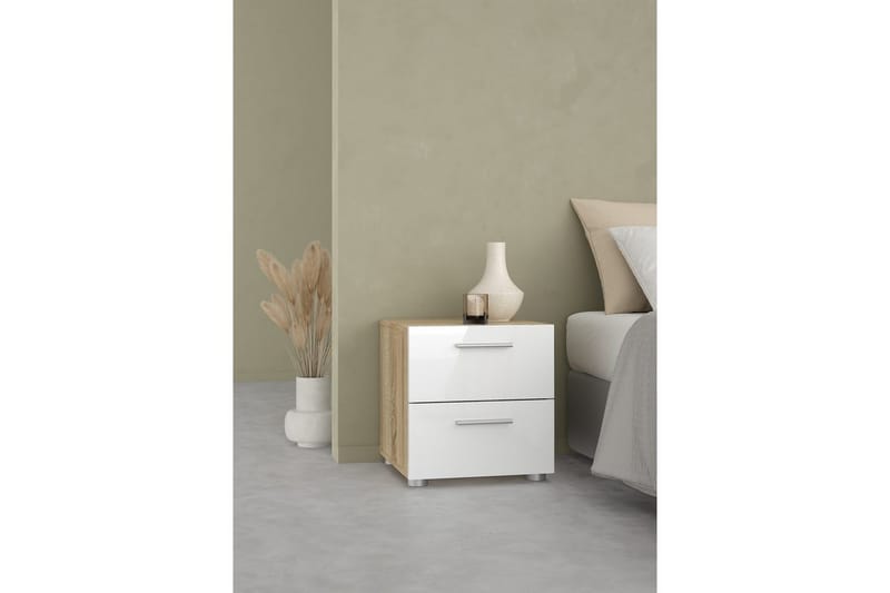 Vansu Nattbord 40 cm - Hvit/Natur - Møbler - Bord - Avlastningsbord & sidobord - Sengebord & nattbord
