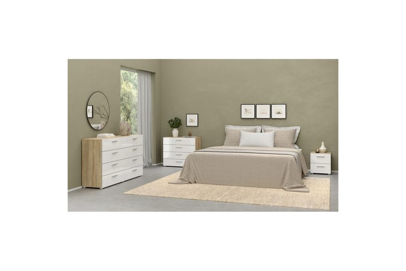 Vansu Nattbord 40 cm - Hvit/Natur - Møbler - Bord - Avlastningsbord & sidobord - Sengebord & nattbord