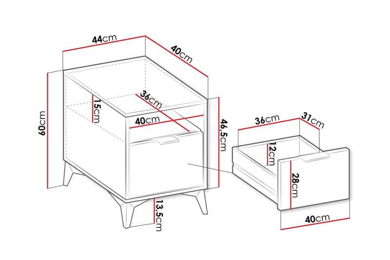Vemdalen Nattbord 44 cm - Sand beige - Møbler - Bord - Avlastningsbord & sidobord - Sengebord & nattbord