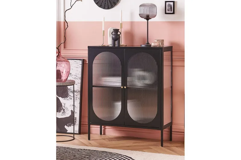 Vitrine Sarre Sort, Gull - Sort, Gull - Oppbevaring - Skap - Vitrineskap