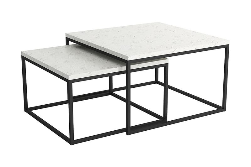 Settbord Stamford 76 cm 2 Bord Marmormønster - Hvit/Svart - Settbord - Sofabord & salongbord - Marmorbord