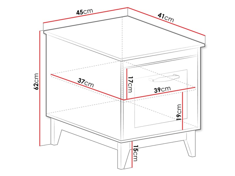 Zeylor Nattbord 45 cm i Tre med Oppbevaring og Skuffer - Hvit - Møbler - Bord - Avlastningsbord & sidobord - Sengebord & nattbord