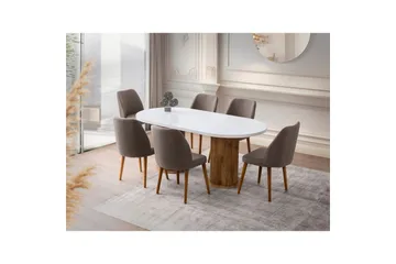 Babilas Ovalt Spisebord 180 cm med Tre- og Valnøttutseende - Hvit - Møbler - Bord - Spisebord & kjøkkenbord