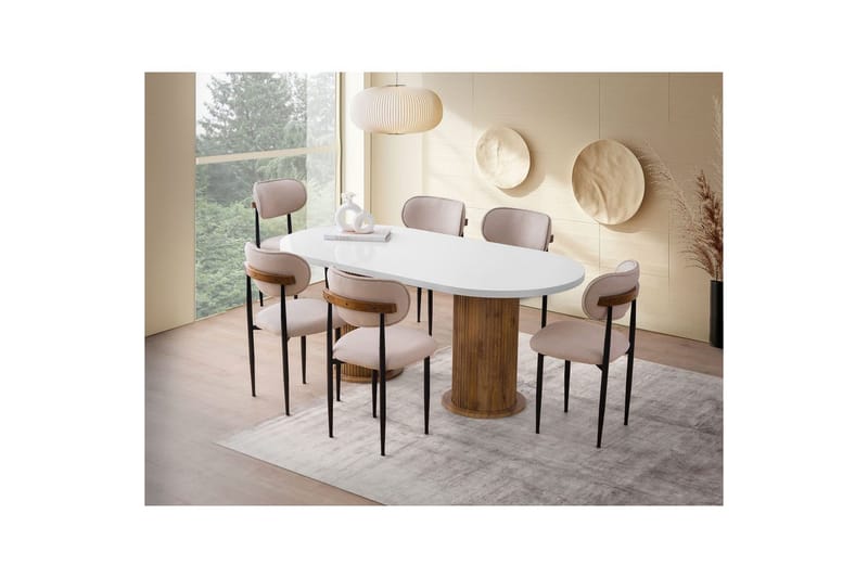Babilas Ovalt Spisebord 180 cm med Tre- og Valnøttutseende - Hvit - Møbler - Bord - Spisebord & kjøkkenbord