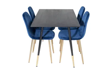 Balisa spisegruppe 120 cm inkl. 4 Valeri-fløyelsstoler - Svart/Blå/Messing - Møbler - Bord - Spisegruppe
