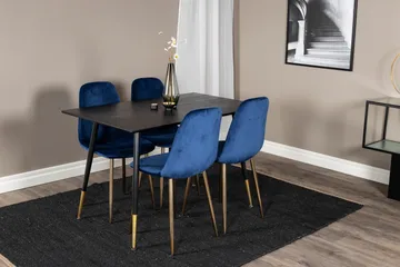 Balisa spisegruppe 120 cm inkl. 4 Valeri-fløyelsstoler - Svart/Blå/Messing - Møbler - Bord - Spisegruppe