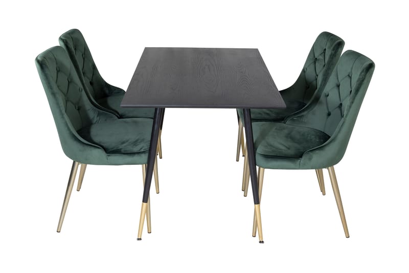 Balisa spisegruppe 120 cm inkl. 4 Valerie Lyx-fløyelsstoler - Svart/Mørkegrønn/Gull - Møbler - Bord - Spisegruppe
