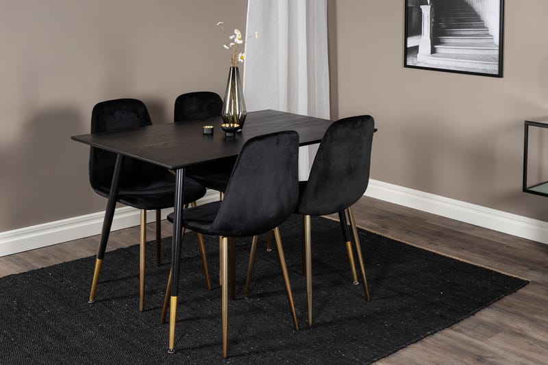 Balisa spisegruppe 120 cm inkl. 4 Pontus-fløyelsstoler - Svart/Messing - Møbler - Bord - Spisegruppe