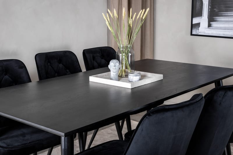 Balisa spisegruppe 180 cm inkl. 6 Valera Luksus stoler - Fløyel/Svart - Møbler - Bord - Spisegruppe