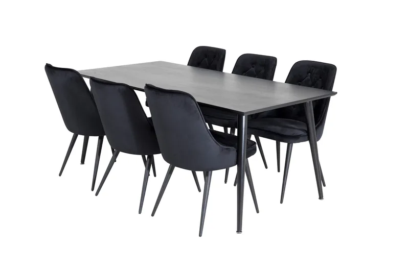 Balisa spisegruppe 180 cm inkl. 6 Valera Luksus stoler, Fløyel/Svart