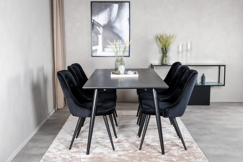 Balisa spisegruppe 180 cm inkl. 6 Valera Luksus stoler - Fløyel/Svart - Møbler - Bord - Spisegruppe