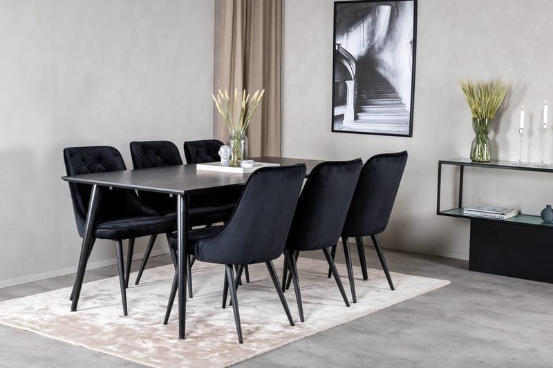 Balisa spisegruppe 180 cm inkl. 6 Valera Luksus stoler - Fløyel/Svart - Møbler - Bord - Spisegruppe