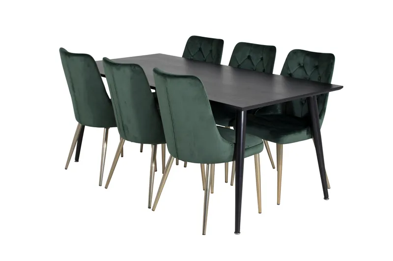 Balisa Spisegruppe 180 cm inkl. 6 Valerie Luksus Stoler, Fløyel/Svart/Mørkegrønn/Gull