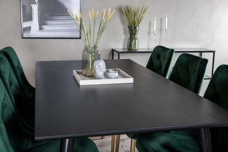 Balisa Spisegruppe 180 cm inkl. 6 Valerie Luksus Stoler - Fløyel/Svart/Mørkegrønn/Gull - Møbler - Bord - Spisegruppe