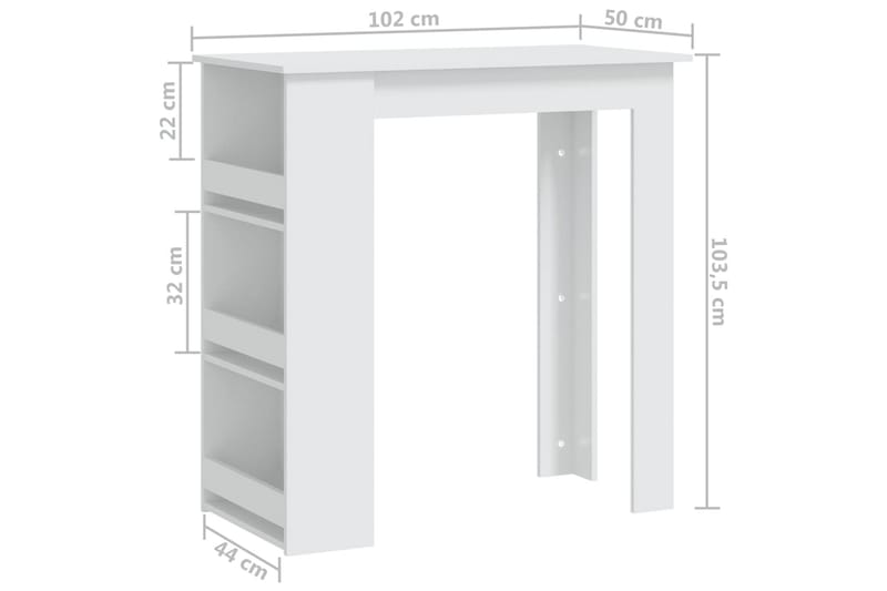 Barbord med oppbevaringsstativ hvit 102x50x103,5 cm sponplat - Hvit - Barbord & ståbord