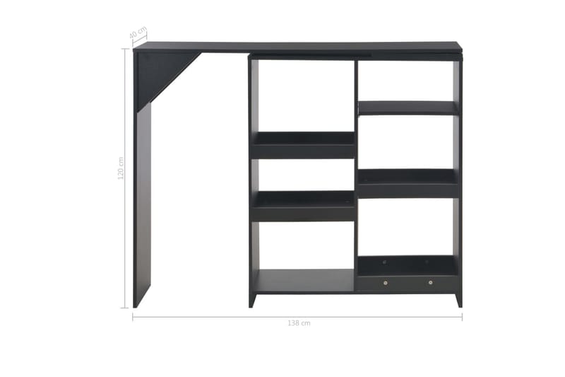Barbord med flyttbar hylle svart 138x40x120 cm - Svart - Barbord & ståbord