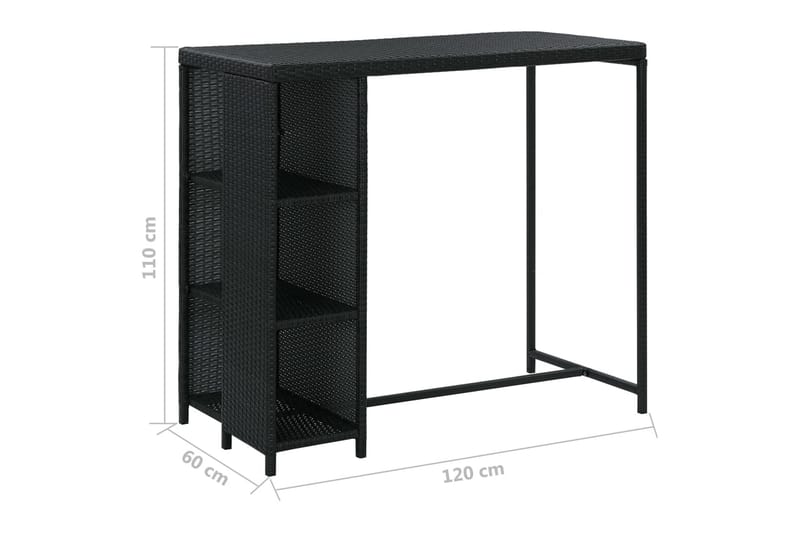 Barbord med oppbevaringsstativ svart 120x60x110 cm - Svart - Barbord & ståbord