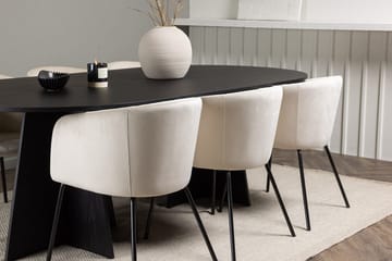 Bariso spisebord 230x115x75 cm ovalt med 6 Berit armstoler i fløyel med armlener - Møbler - Bord - Spisegruppe