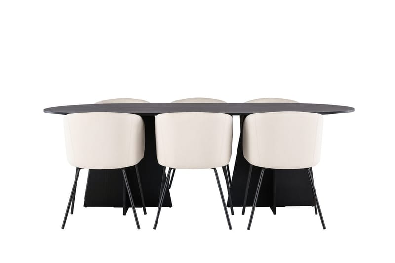 Bariso spisebord 230x115x75 cm ovalt med 6 Berit armstoler i fløyel med armlener - Møbler - Bord - Spisegruppe