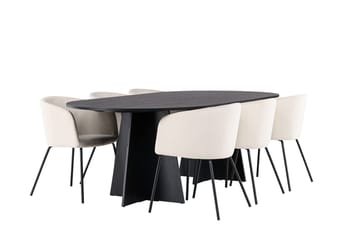 Bariso spisebord 230x115x75 cm ovalt med 6 Berit armstoler i fløyel med armlener - Møbler - Bord - Spisegruppe