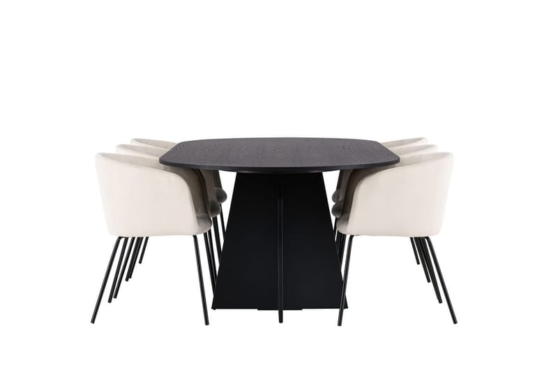 Bariso spisebord 230x115x75 cm ovalt med 6 Berit armstoler i fløyel med armlener - Møbler - Bord - Spisegruppe