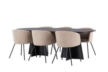 Bariso spisebord 230x115x75 cm ovalt med 6 Berit karmstoler med armlener - Møbler - Bord - Spisegruppe