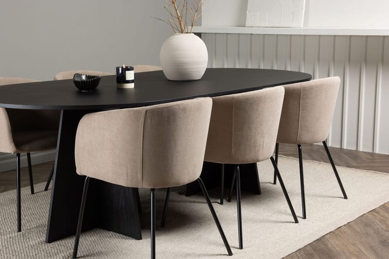 Bariso spisebord 230x115x75 cm ovalt med 6 Berit karmstoler med armlener - Møbler - Bord - Spisegruppe