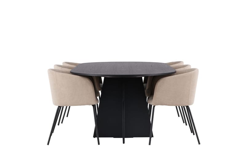 Bariso spisebord 230x115x75 cm ovalt med 6 Berit karmstoler med armlener - Møbler - Bord - Spisegruppe