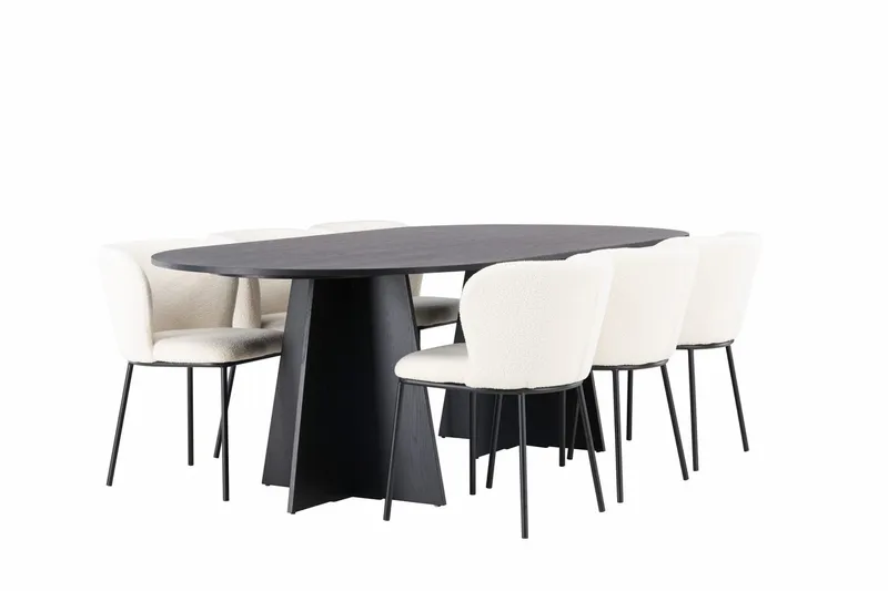 Bariso spisebord 230x115x75 cm ovalt med 6 Edina spisestoler - Møbler - Bord - Spisegruppe