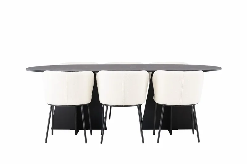 Bariso spisebord 230x115x75 cm ovalt med 6 Edina spisestoler - Møbler - Bord - Spisegruppe