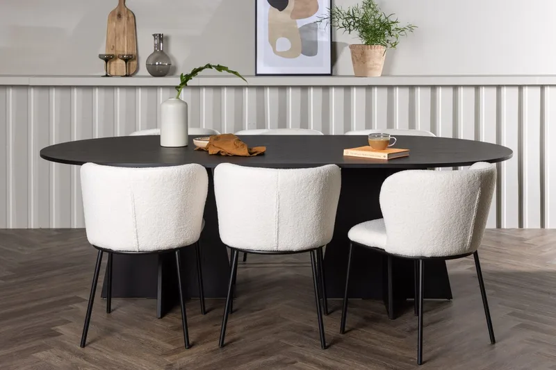 Bariso spisebord 230x115x75 cm ovalt med 6 Edina spisestoler