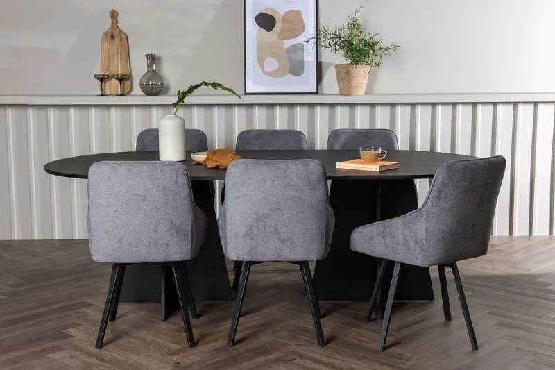 Bariso spisebord 230x115x75 cm ovalt med 6 Rosie spisestoler