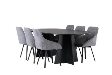 Bariso spisebord 230x115x75 cm ovalt med 6 Rosie spisestoler - Møbler - Bord - Spisegruppe